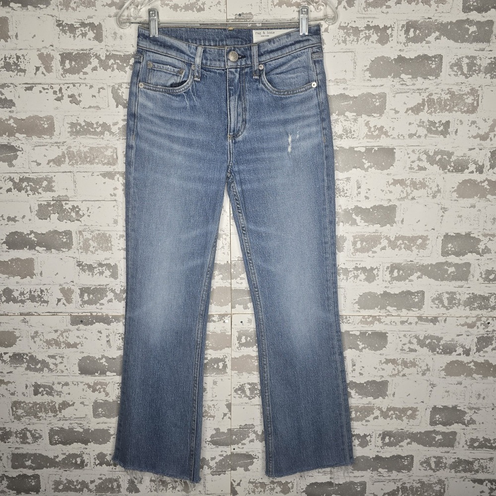 Rag & Bone Jeans Womens 25 Peyton Mid-Rise Bootcut Medium Blue Wash Raw Hem